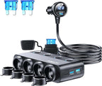 HURMAI Cigarette Lighter Splitter Adapter 216W 4 Socket Heavy Duty Truck Car USB Chager Multi Port with PD30W/QC3.0 Charge USB C 12V/24V Independent Switches & Dust Cover & Waterproof for Car Devices