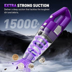 Handheld Vacuum Cordless, 15000PA Powerful Suction Car Vacuum Cleaner Lightweight with Multi Accessories, Hand held Vacuum Cleaner Cordless Rechargeable for Car Home