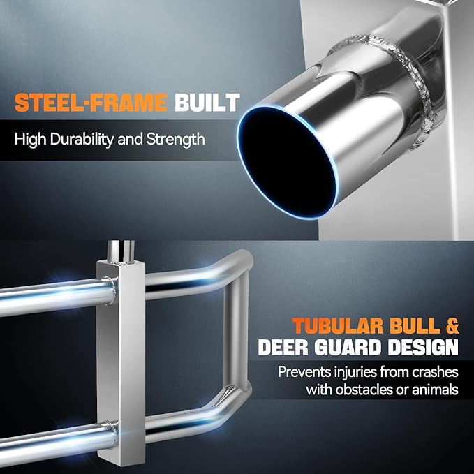 Auto Dynasty Front Bumper Brush Bull Bar Deer Guard Compatible with 2008-2017 Freightliner Cascadia, 3mm Thick Iron Tubing, Polished Chrome