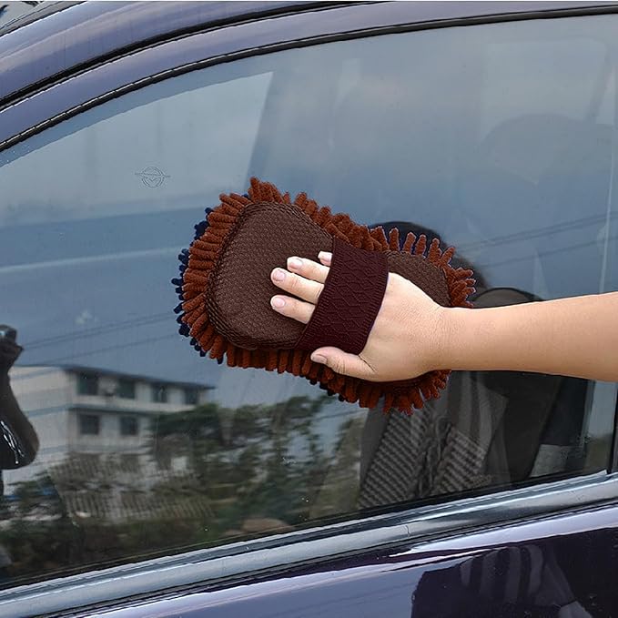 Car Wash Mitt,Microfiber Chenille Car Wash Mitt,Double-Sided lint-Free,Scratch Free,Cleaning Mitts for Truck, SUV, RV (Coffee)