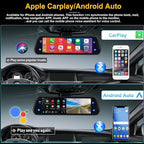Mirror Dash Cam Front and Rear Camera with Apple Carplay/Android Auto 9.66 inch Mirror Backup Camera for Cars&Trucks Driving Recorder Voice Control 24-Hour Parking Monitoring Waterproof Night Vision