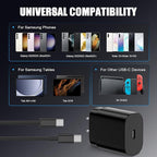 2Pack 25W USB C Charger for Samsung Galaxy S24 Ultra, Super Quite Fast Charging Type C Block with 6FT C to C Cord for Samsung Galaxy Tab S9 S8 S23 Ultra S22 Ultra S23 S22+ S22 S21 Note 10 Plus 20