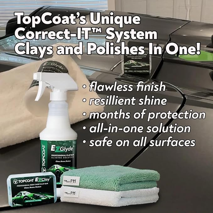 TopCoat® EzClay™ Clay Bar Auto Detailing Kit with EzGlyde™ Clay Lubricant Spray - Remove Contaminants from Hard Surfaces in Seconds - The Only Car Bar You'll Ever Need