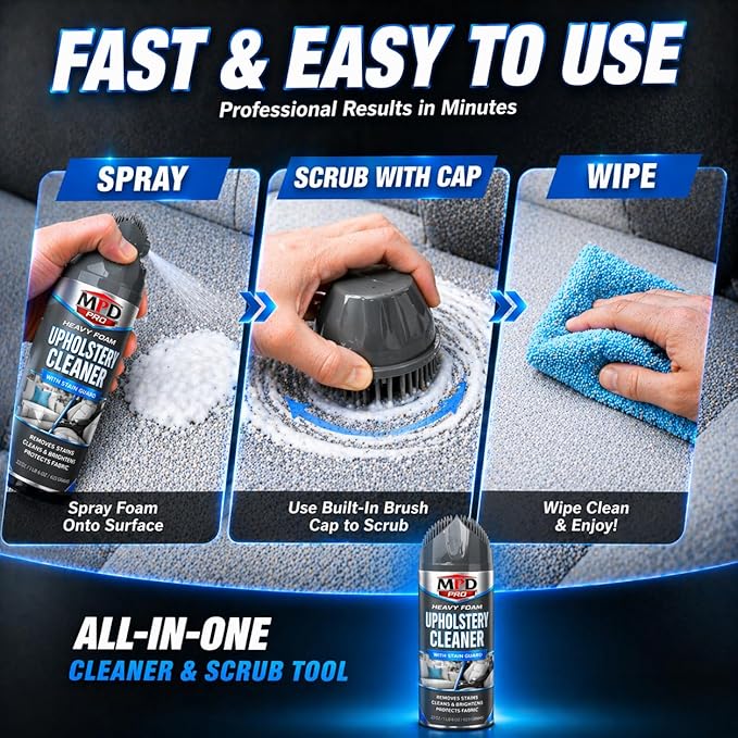 MPD PRO Heavy Foam Upholstery Cleaner with Stain Guard – 22 oz | Deep Cleaning Foam for Upholstery, Fabric & Carpets | Prevents Spills from Penetrating Fibers - Pack of 1