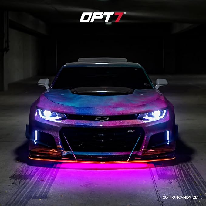 OPT7 Aura Aluminum Car Underglow Lights with Remote Control, Exterior Neon Accent Under Glow Kit for Cars, Waterproof Rigid Light Bars, 12V RGB Multicolor LED Strip