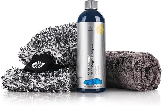 The Rag Company - 4-Piece Premium Essential Car Wash Kit - Includes Famous Gauntlet Drying Towel, Cyclone Wash Mitt + Wash Pad, and Premium NanoMagic Car Shampoo