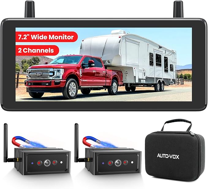 AUTO VOX Wireless Backup Camera Magnetic:Portable No Wiring 1 Min Install Trailer Hitch Camera,2-Channel HD 1080P Car Monitor & IR Night Vision Back Up Camera Systems for Truck,RV (7.2 inch Dual cam)
