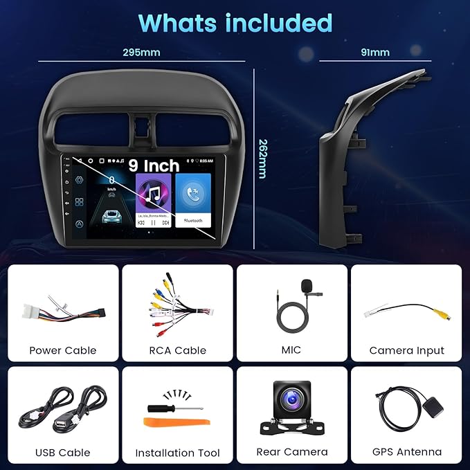 2+64GB Android 15 Car Radio for Mitsubishi Mirage 2012-2022 Wireless Carplay Android Auto, 9" Touch Screen Car Stereo GPS Navi, WiFi, Bluetooth, Backup Camera, FM RDS Radio, EQ DSP, SWC