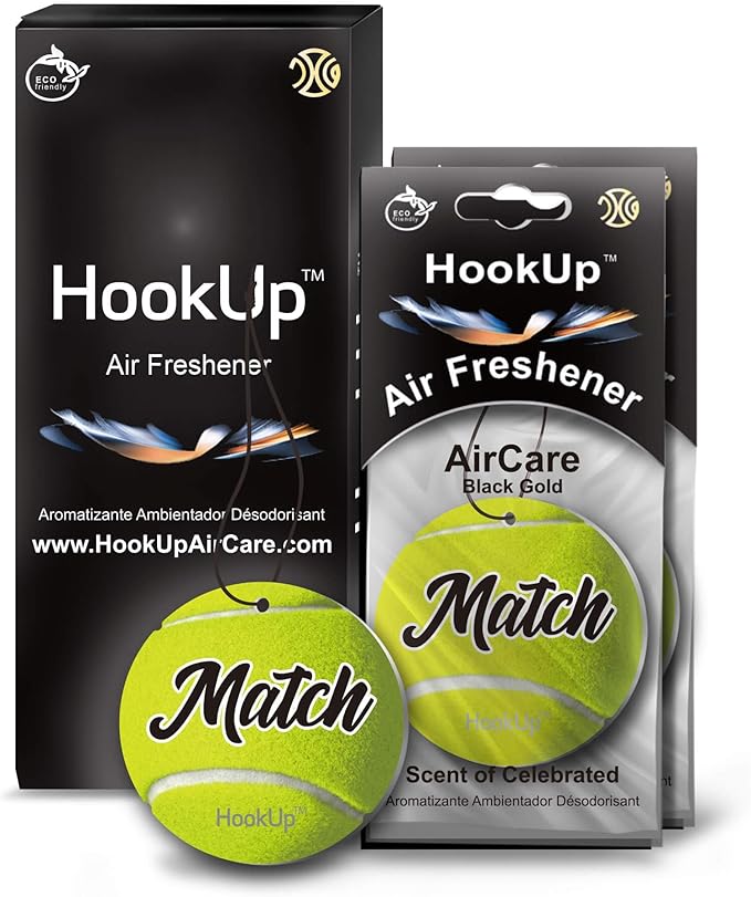 Tennis Car Air Freshener by HookUp - 2 Pack - Black Gold Scent (Extra Strong) | Unique Tennis Gift for Players, Coach, Fans | Hanging Car Accessory with Long Lasting Fresheners Smell
