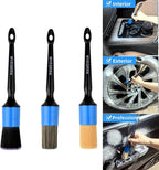 MVEQRRN 3pcs Car Detailing Brush Set-1pcs Boars Hair Car Detailing Brushes,1pcs Ultra Soft No Scratch Detailing Brush for Air Vent,Leather Seat 1pcs auto Detail Brushes for Interior Exterior(Blue)