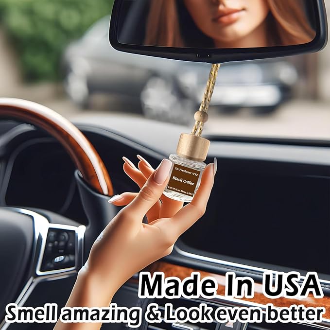C Classy Hanging Car Air Freshener 2 Pack, Black Coffee Essential Oil Diffuser, Long-Lasting Fragrance, Cute Glass Bottle Car Accessories for Women & Men, Made in USA