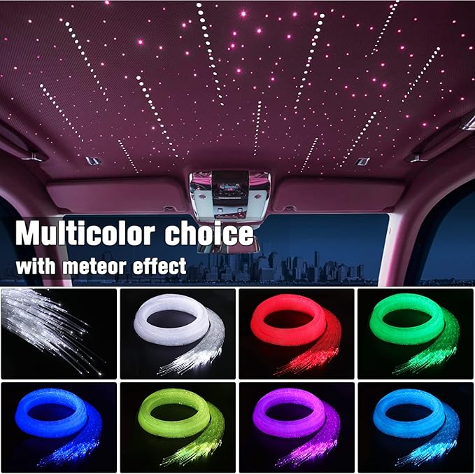 16W Meteor Twinkle LED Fiber Optic Lights, Bluetooth APP/Remote/Music Control RGBW Star Ceiling Light Kit+Adapter+Car Use Plug+Shooting Stars Light Kit, 450pcs*0.03in*9.8ft for Car/Home
