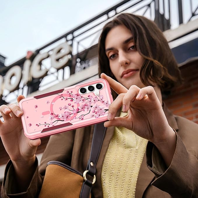 for Samsung Galaxy A16 5G Phone Case - Compatible with MagSafe Women Girls Cute Magnetic Protective Cover Girly Kawaii Flower Blossom Heavy Duty Shockproof Design for Samsung A16 5G Case