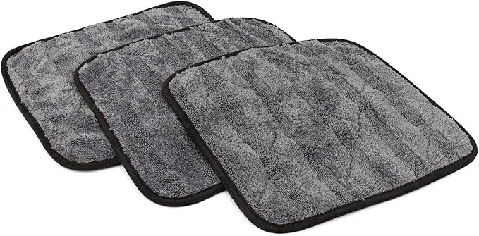 The Rag Company Gauntlet Car Drying Towel, Ultra-Absorbent 70/30 Blend Korean Microfiber, Dries Vehicles Faster Without Scratching, 900 GSM, 12x12 Inches, Ice Grey/Grey, 3-Pack