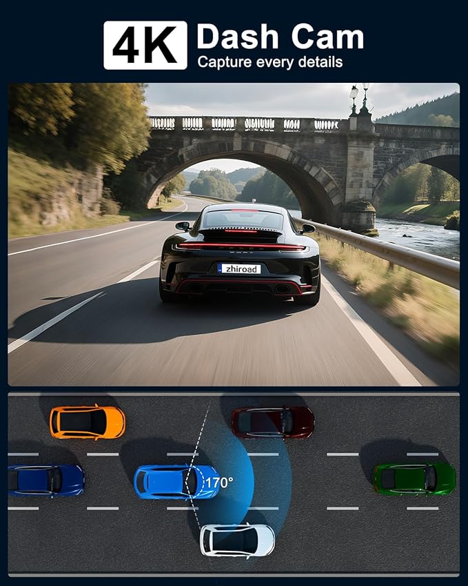 4K Dash Cam Front, Dash Camera for Cars 5Ghz WiFi/APP Control, 64GB Card Included, 2.99'' IPS Screen, 2160P Car Dashcam, Night Vision, 24H Parking Monitor, Loop Recording, G-Sensor, Max Support 256GB