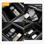BANKKY Center Console Organizer for Tesla Model 3 Highland 2024-2026 & Model Y Juniper 2025-2026, 2PCS Armrest Storage Tray with Anti-Slip Liner, ABS Black Tesla Accessories