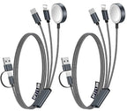 2Pack Multi Charging Cable Cord for Travel Essentials,Apple Watch Charger,iPhone Charger,[3-in-2] Type C/Lightning Cable Portable Designed for iWatch,iPhone 17-8,Galaxy S25-21,AirPods,iPad-1.5M Black