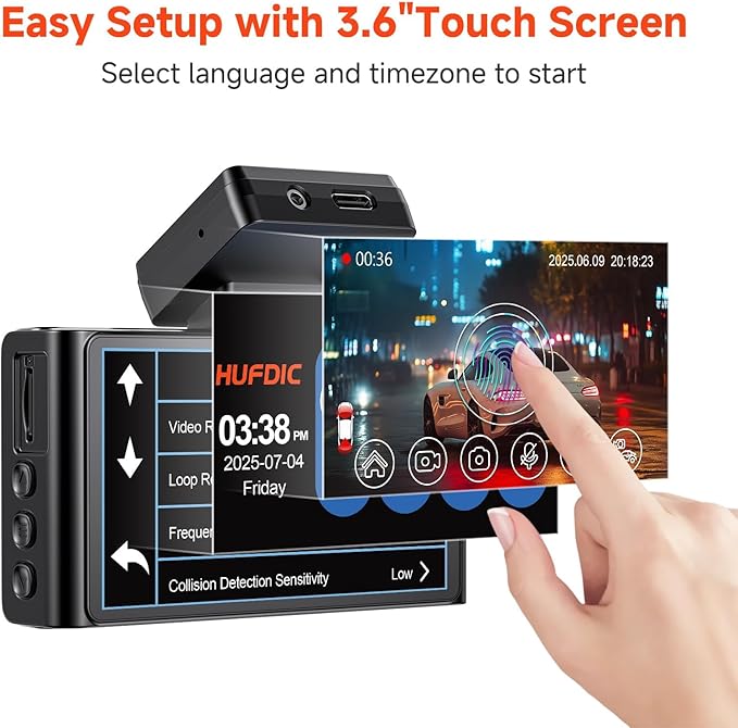 4K Dash Cam,3.6" IPS Touch Screen,1080P Dash Camera for Cars,Built-in WiFi,G-Sensor,Night Vision, Loop Recording,7/24H Parking Mode,Dash Cam Front and Rear with 64GB Card Included