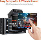 4K Dash Cam,3.6" IPS Touch Screen,1080P Dash Camera for Cars,Built-in WiFi,G-Sensor,Night Vision, Loop Recording,7/24H Parking Mode,Dash Cam Front and Rear with 64GB Card Included