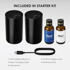 Waterless Essential Oil Diffuser Starter Kit with 2 x 30mL Hotel Scent Fragrance Oil, Battery Operated Scent Air Machine Cordless Portable Diffuser for Home Car, ANZ Black 2PCs Kit
