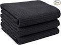 VIVOTE Microfiber Kitchen Dish Towels Waffle Weave Super Soft & Absorbent Tea Towels, Dish Cloths for Kitchen 3 Pack Black 16 x 22 Inch
