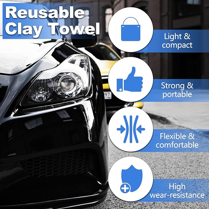 KUNAL 1 PCS Clay Towel Auto Detailing & 1 PCS Car Wash Clay, Microfiber 12in*12in Towel for Cleaning & Release of Paint Contaminants, Road Grime, Light Overspray, Debris