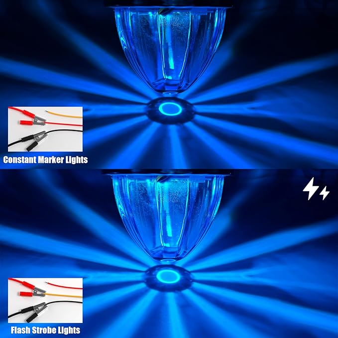 BJZ 4Pcs Ice Blue Watermelon LED Strobe+Constant Marker Lights Dual Function Watermelon-Shaped Side Marker Clearance Tail Top Cap Roof Lights for Trailer Truck Semi-Trailer Heavy-Duty Truck Bus Van