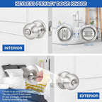 Plustool 5 Pack Brushed Nickel Door Knobs,Privacy Door Knob with Lock, Interior Doorknobs Silver, Keyless Door Locks Set for Bedrooms Bathrooms, Reversible for Left/Right Door Handle