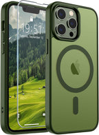 SUPFINE Magnetic for iPhone 13 Pro Case (Compatible with MagSafe) (Military Grade Drop Protection) Slim Translucent Matte Shockproof with Anti-Fingerprint Phone Case,Cangling Green