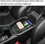 EDBETOS Center Console Organizer Compatible with 2023 2024 2025 2026 Honda Accord LX EX Sport EX-L Sport-L Touring Hybrid ABS Plastic Material Armrest Box Insert Tray Storage Accessories,Black