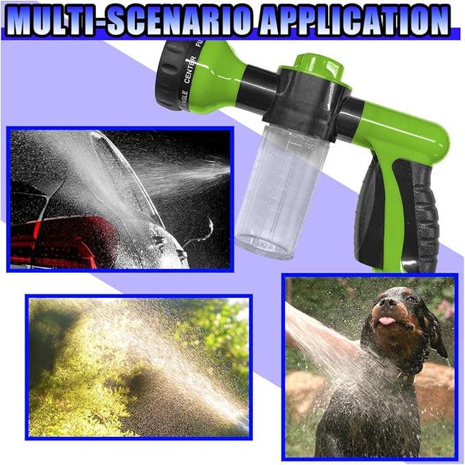 High Pressure Car Wash Foam Gun, 8 Way Spray Pattern Garden Hose Nozzle with 3.5oz/100cc Soap Dispenser, Adjustable Hose Spray Nozzle for Car Washing, Pet Shower, House Cleaning (Green)