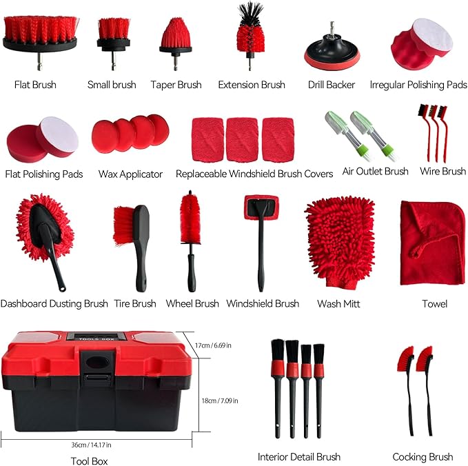 35Pcs Car Detailing Kit, Car Detailing Brush Set, Car Interior Cleaning Kit with Windshield Cleaning Tool and Tool Box, Multi-Functional Vehicle Cleaning Tool for Wheels
