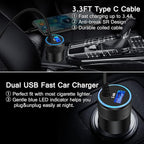 Type C Fast Car Charger for Samsung Galaxy A17/A16/A15/A14/5G/S26/S25/A56/A35/A55/A54/A13/S24 FE/S24/S23 Ultra/A53, iPhone 17e 16e, 3.4A Fast Charging Android Phone Car Charger Adapter 3FT USB C Cable