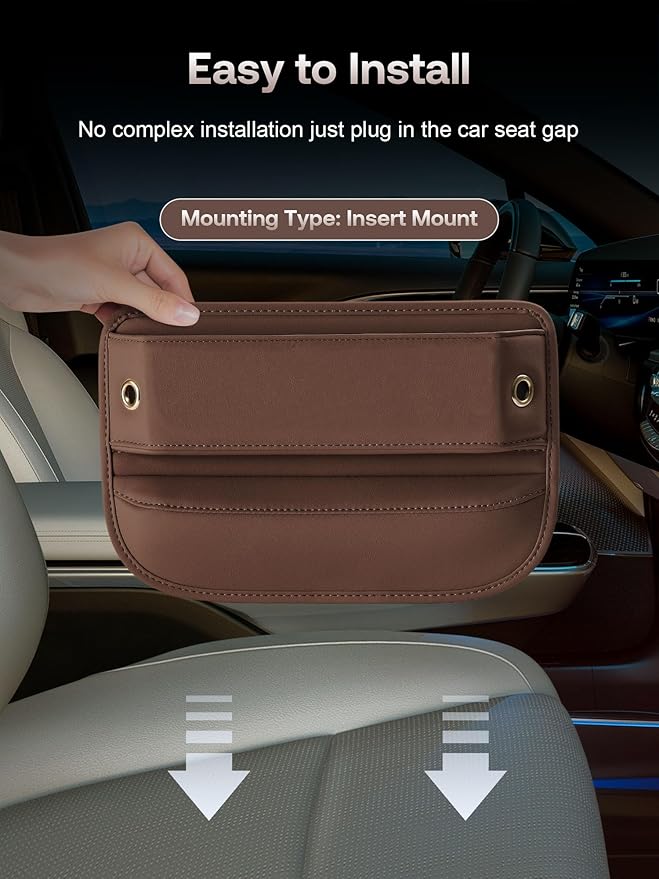 Premium Leather Car Seat Gap Filler Organizer (0.2”-1.2" Gaps), Clever Gifts for Car SUV Truck Owners (Brown, 1 Pack)