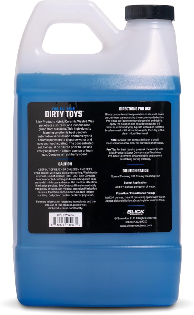 Slick Products Hybrid Ceramic Wash & Wax Super Concentrate – Extra Thick Foaming Car Shampoo & Motorcycle Wash Soap with Wax Protection – Perfect for Foam Cannon – 64 oz.