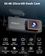 Kingslim 4K Dash Cam Front and Rear, Front 4K Rear 1080P Dual Dash Camera for Cars, Mini Dashcam with 64GB Card, APP Control, Night Vision, G-Sensor, Loop Recording, Parking Mode