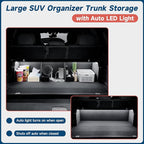 Trunk Organizer SUV with LED Light, Waterproof Leather Car Trunk Storage Organizer with Lights, Large Capacity Sturdy Car Storage Box Powered by 4 AA Batteries (Batteries Not Included)