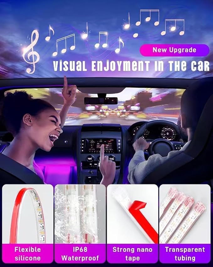 RGB Interior Car LED Strip Lights,72 LED Interior Lights with Smart APP Remote Control,Multicolor Footwell Under Dash Inside Light Kits Music Sync Mode,for Vehicle Internal Car Ambient Lighting Kits