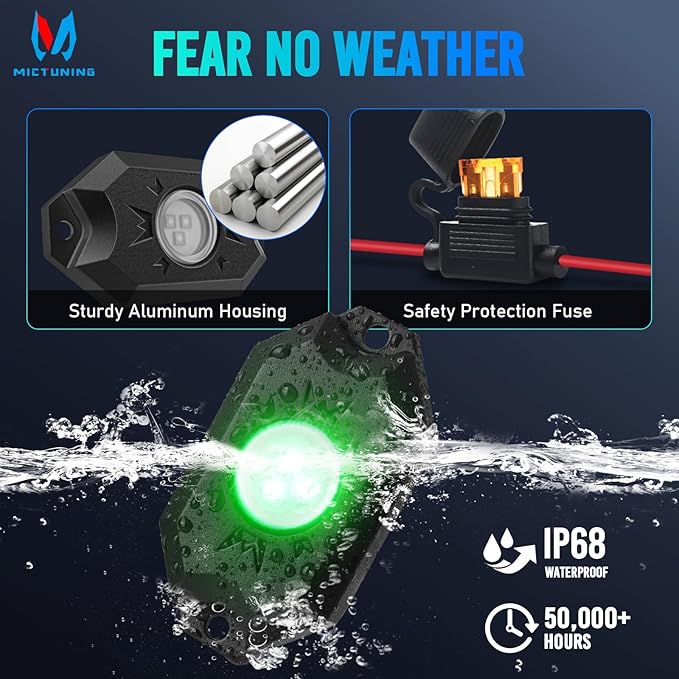 MICTUNING 2nd-Gen CM RGB Rock Lights - 12 Pods Waterproof Multicolor Neon Underglow Kit with Bluetooth App Control & Music Mode for Trucks Pickup UTV SUV ATV （2 Year Warranty）