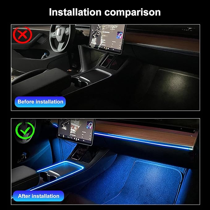 USB Car Ambient Lighting Optic Fiber 64 Colors Music Sound Active with APP Control Car Decorative Atmosphere Lighting Kit DC 12V 1W 3m
