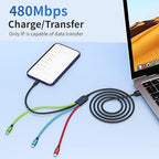 Dual Type-C 4 in 1 Multi Charging Cable [1Pack 5FT], Nylon 4 in 1 Charging Cable, Multi Chargers for All Devices with IP/Type C/Micro Port, Compatible with Most Cell Phones/Tablets and More
