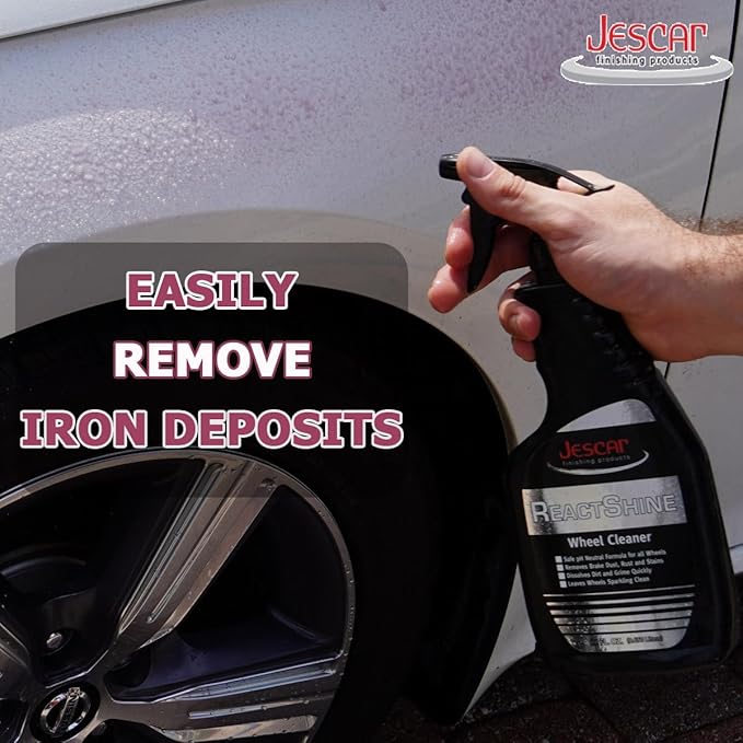 Jescar ReactShine Wheel Cleaner & Iron Remover – 22oz – Removes baked-in brake dust, road grime, and contaminants, Fast Acting, Safe for Paint, Alloy Wheels, Most Finishes