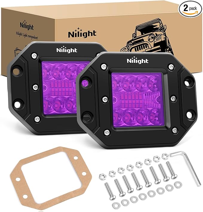 Nilight Flush Mount LED Light Pods 2 PCS 42 W Purple Upgraded Spot Flood Combo Bumper Driving Decoration Neon Light Bar Off Road Lights 12V 24V Lighting for Truck ATV UTV SUV Pickup Van Boat Tractor