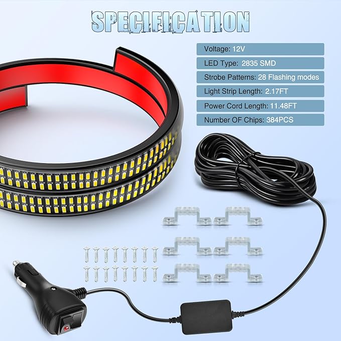 Nilight 2PCS 24 inch Truck Grille Strobe Lights Strip 384 LED Emergency Light White Flexible Side Flashing Warning Caution Safety Waterproof Lighting Kit for Trucks Tow Plow Construction Vehicles