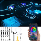 Car Atmosphere Light Kit 5m Fiber Optic RGB Multicolor Sound Active Music Sync Memory Function Bluetooth APP Control 64 Colors USB Car Interior Ambient Lighting Kit DC 12V