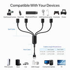 Elebase USB Splitter 1 in 4 Out 1FT,USBA Charger Sp-Litter,Multi Port USBA Y Cable,USB Extension Splitter Cord,Multiport Data Charging Split Adapter for PC,TV,MacBook,Laptop,2/3 Out