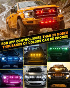 RGB Led Grille Lights APP Control 4 in 1 Colorful Underglow Rock LED Lights for Tacoma Truck Chevy Car Off-Road Raptor Jeep SUV ATV UTV DRL Decoration Signal LED Light