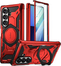 Poetic Spartan for Samsung Galaxy Z Fold 7 Case, [Hinge Protection][Magnetic Ring Adjustable Stand][Built-in Screen Protector][Compatible with MagSafe] Full-Body Rugged Phone Case, Metallic Red