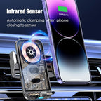 Transparent Wireless Car Charger, Smart 15W Fast Magnetic Charging, Auto-Clamping Wireless Charging Mount, Stable Car Cell Phone Holder Suitable for Magnetically Chargeable Smartphones (Grey)