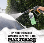 Chemical Guys CWS_104CS Foam Cannon & Snubby Snow Foam Kit - Bug and Tar Remover Car Wash Soap, 128 fl oz + TORQ Foam Cannon Max 8 & Snubby Spray Foam Gun, for Pressure Washer - 3 Items